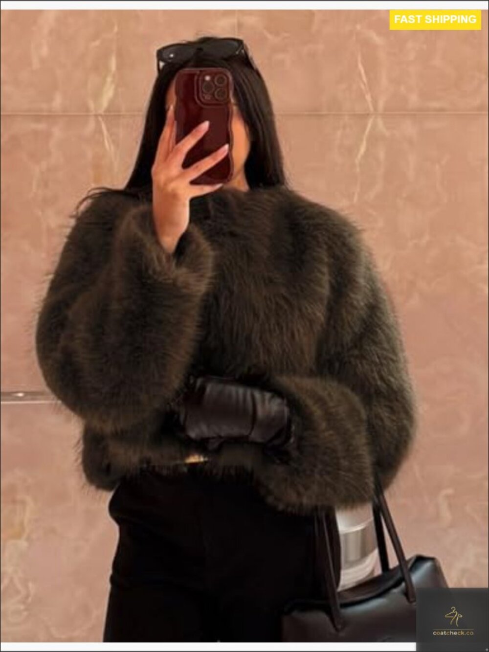 Cropped Faux Fur Coat Fluffy Open Front Winter Warm Outerwear Jacket - Picture 4 of 7